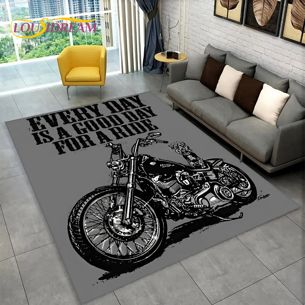 Kids Outdoor Lounge - 3D Retro Vintage Motorcycle Area Rug
