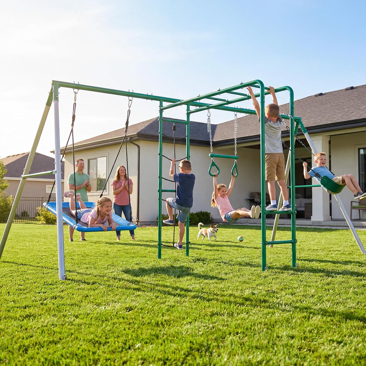 Kids Outdoor Monkey Bar Set - Backyard Swing Set with Monkey Bars