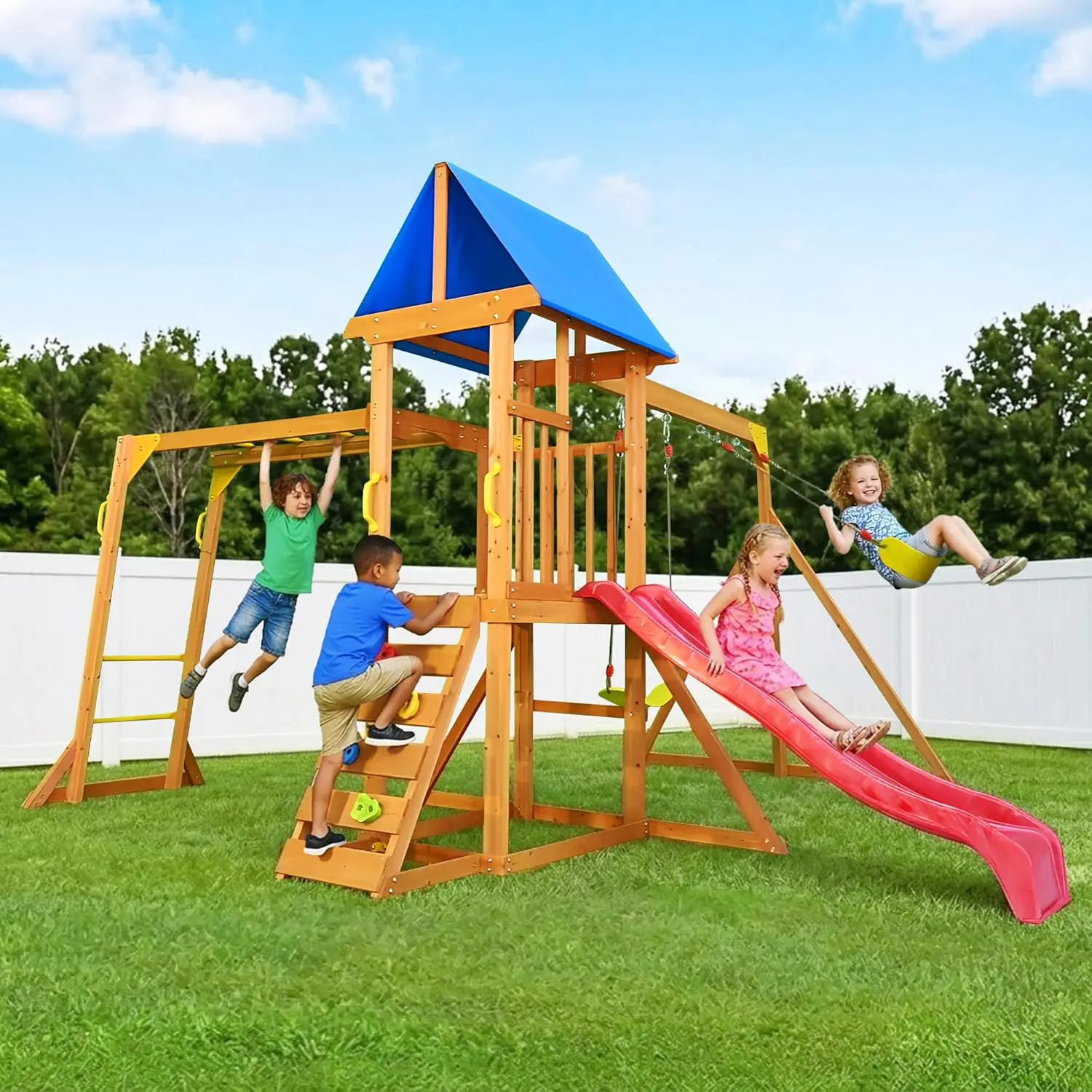 Wooden Swing Sets for Backyard - огляд і ціна Kids Outdoor Monkey Bar Set